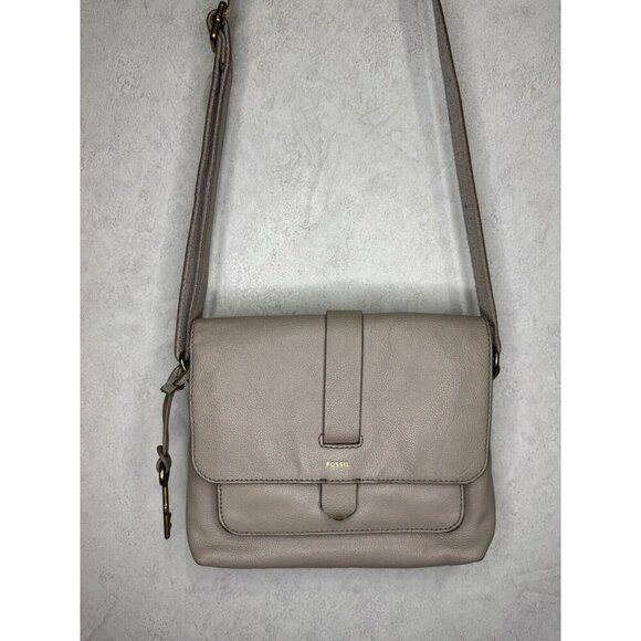 FOSSIL Kinley Small Fold Over Leather Crossbody Bag Adjustable Strap Gray - Picture 11 of 16